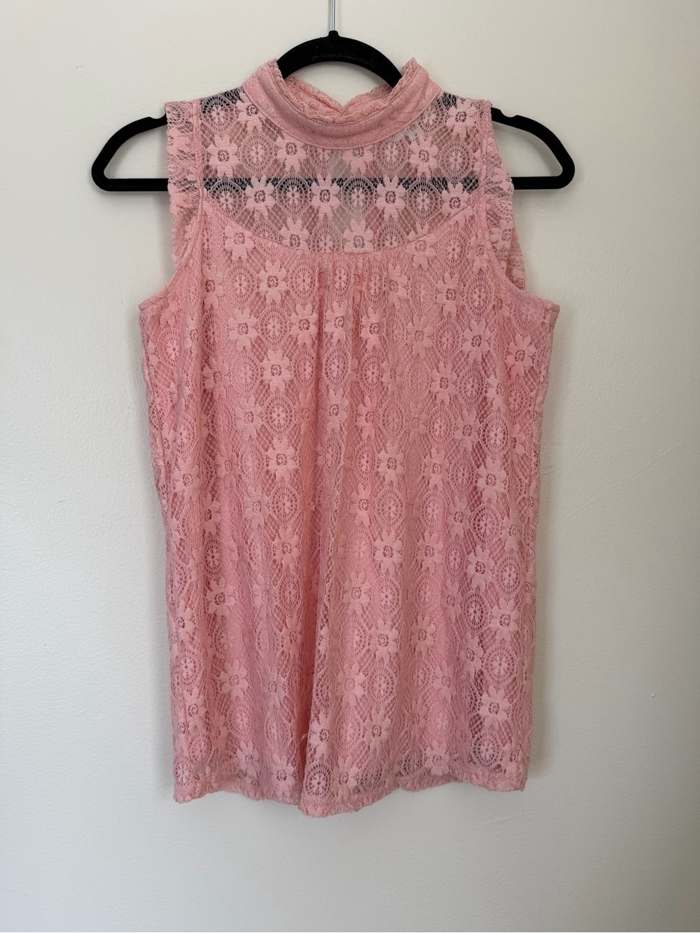 Shannon Ford NY Sleeveless Pink Lace Mock Neck Camisole Size Small